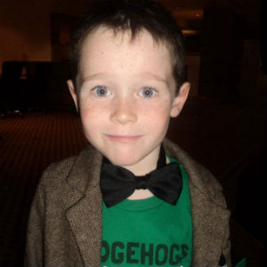 Jack ready to go at an Awards ceremony in his Doctor Who jacket, bowtie and hedgehog t–shirt